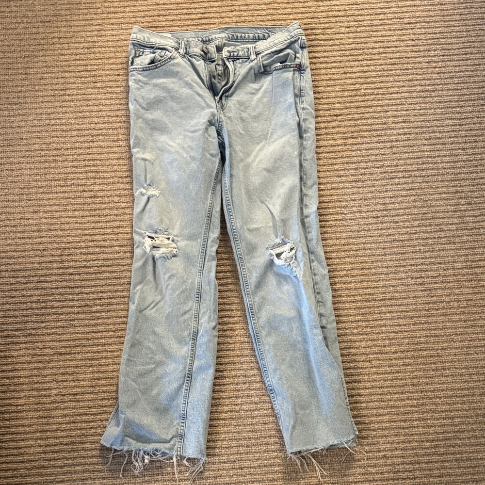 GAP Light blue Distressed Straight Leg Jeans